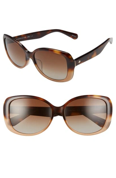Kate Spade Amberlyn 57mm Special Fit Polarized Square Sunglasses In Havana Beige/ Brown Grad Polar