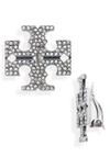 Tory Burch Kira Pave Logo Clip Earrings In Silver / Silver