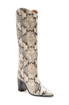 Schutz Maryana Block Heel Boots Womens Crocodile Pull On Knee-high Boots In Natural Snake Print