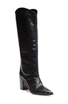Schutz Women's Maryana Croc-embossed Block Heel Pointed-toe Tall Boots In Black