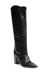 Schutz Women's Maryana Croc-embossed Block Heel Pointed-toe Tall Boots In Black/ Black Snake Embossed