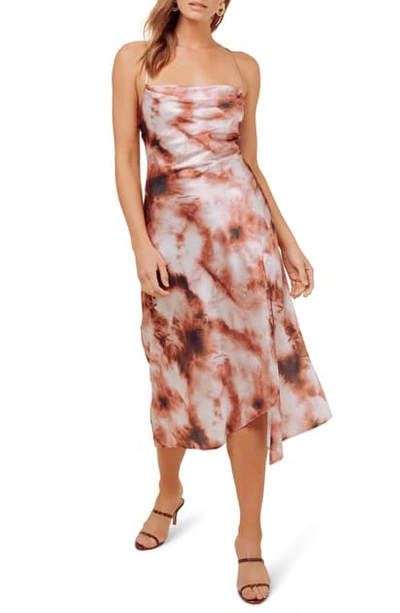 Astr Cowl Neck Midi Dress In Wine Tie Dye