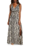 Elan Cover-up Maxi Dress In Tan/ Black Zebra Print