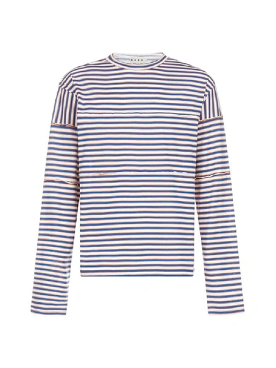 Marni Striped Cotton Long-sleeved T-shirt In Blue Stripes