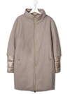 Herno Teen Layered Hooded Padded Coat In Neutrals