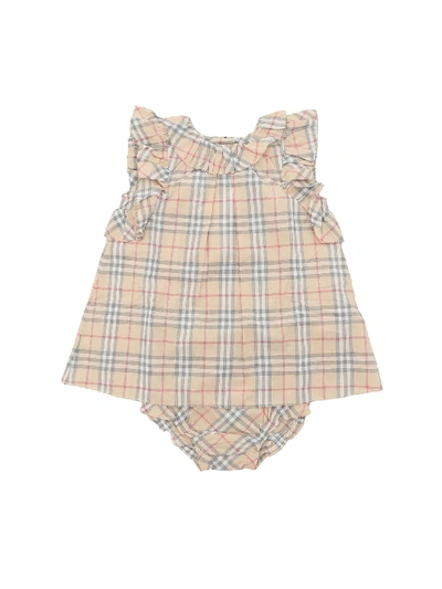 Burberry Babies' Check Fabric Carla Dress In Beige