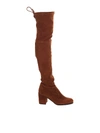 Stuart Weitzman 'tieland' Stretch Suede Thigh High Boots In Brown