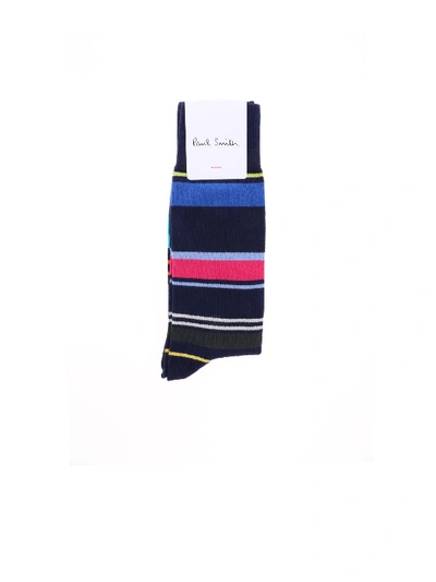 Paul Smith Blue Socks With Cruzer Stripe Pattern In Multi