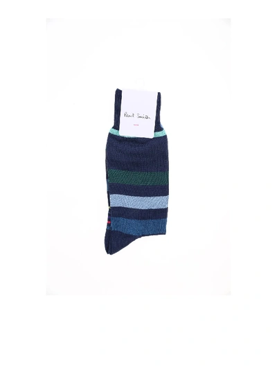 Paul Smith Blue Socks With Teaser Stripe Pattern In Multi