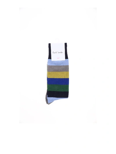 Paul Smith Blue Socks With Hammer Stripe Pattern In Multi