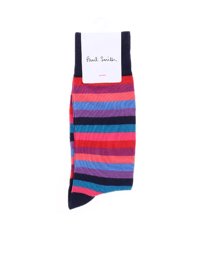 Paul Smith Blue Socks With Simba Stripe Pattern In Multi