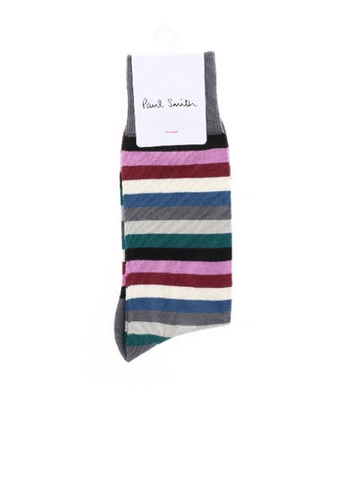 Paul Smith Grey Socks With Striped Pattern In Multi