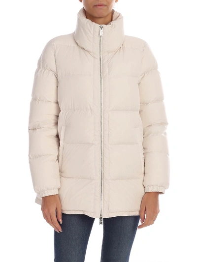 Add Down Jacket In Ivory Color With Metal Logo In White