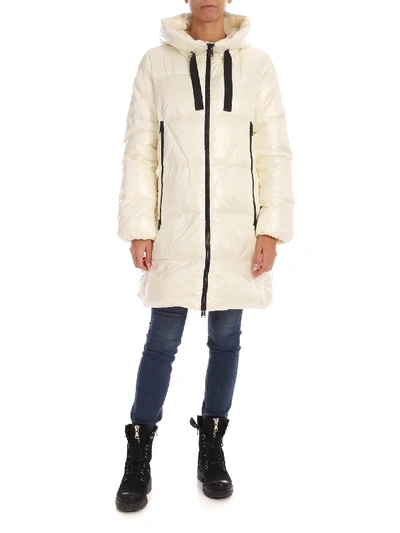 Add Down Jacket In Ivory Color With Drawstring On The Hood In White