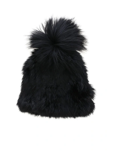 Yves Salomon Black Hat With Pom-pon