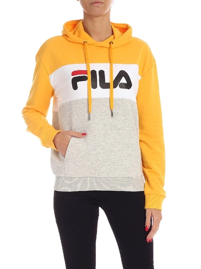 Fila Logo Cotton Blend Sweatshirt Hoodie In Yellow