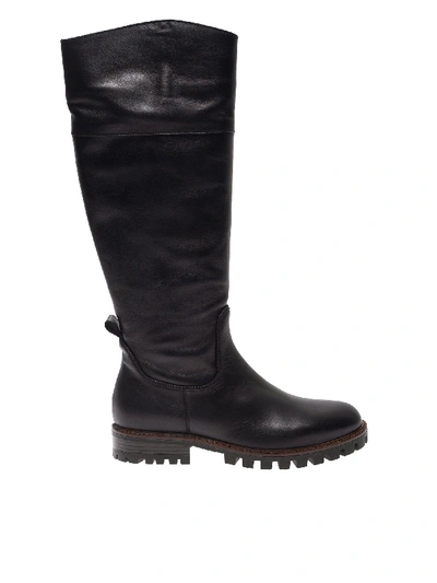 Anna Baiguera Annbk Boots In Black Leather With Lug Sole