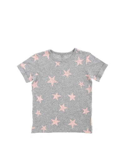 Stella Mccartney Kids' Grey T-shirt With Vintage Effect Star Print In Grey,pink