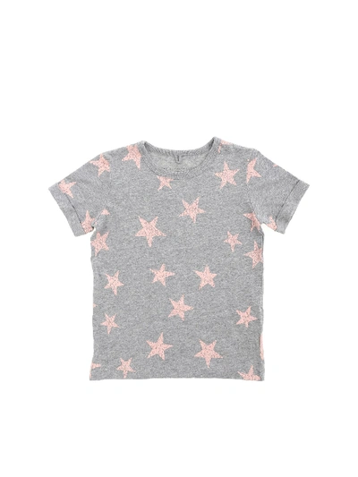 Stella Mccartney Grey T-shirt With Vintage Effect Star Print In Grey,pink