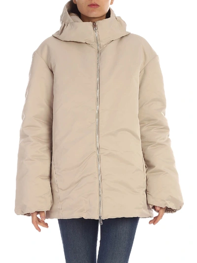 Add Ice Colored Hooded Down Jacket In Beige