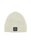 STONE ISLAND JUNIOR LOGO PATCH BEANIE IN IVORY COLOR