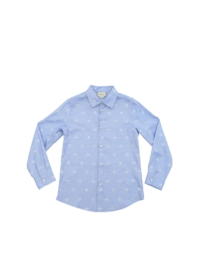 Gucci Kids' Bees Embroidery Shirt In Light Blue