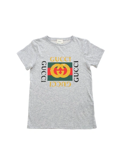 Gucci Kids' Logo Print T-shirt In Grey