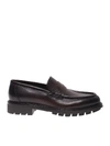 SANTONI LOAFERS IN FADED DARK BROWN LEATHER