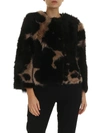 MAX MARA ELETTA FUR JACKET IN BLACK AND BEIGE