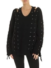 MCQ BY ALEXANDER MCQUEEN BLACK PULLOVER WITH CORSET DETAILS,559220 RNK30 1000