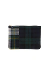 COMME DES GARÇONS TARTAN PATCHWORK POUCH IN BLUE AND GREEN