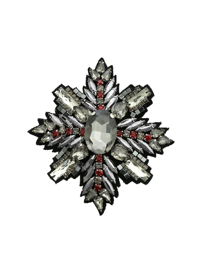 Pinko Rivedere Brooch In Anthracite Grey And Red