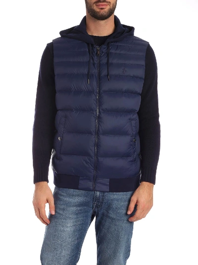Polo Ralph Lauren Down Waistcoat With Cotton Hood And Back In Blue
