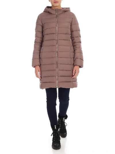 Add Long Down Jacket In Mauve Color In Pink