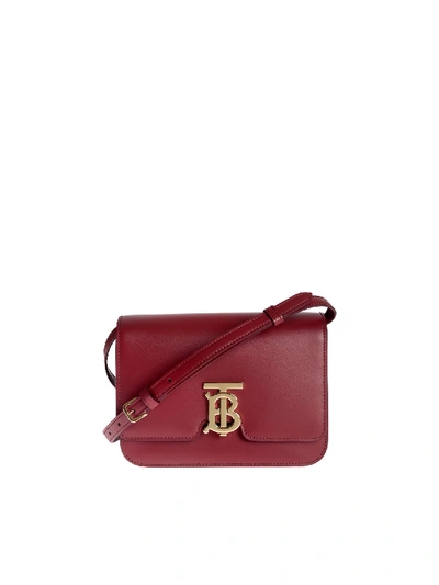 Burberry Tb Small Bag In Crimson Color Leather In Red