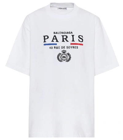 Balenciaga Paris Embroidery Cotton Jersey T-shirt In White