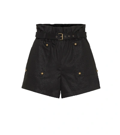 Saint Laurent Belted Cotton Shorts In Black