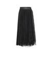 BRUNELLO CUCINELLI LEATHER-TRIMMED TULLE SKIRT,P00441982