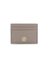 Tory Burch Robinson Leather Card Case In Gray Heron