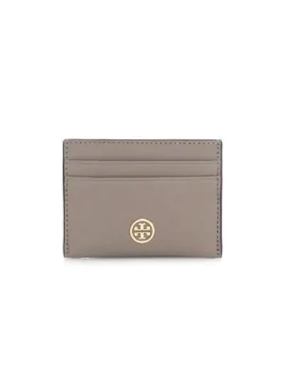 Tory Burch Robinson Leather Card Case In Gray Heron