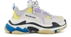 Balenciaga White & Purple Triple S Sneakers In White/purple/yellow