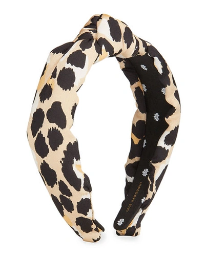 Lele Sadoughi Silk-blend Leopard Print Knotted Headband In Black