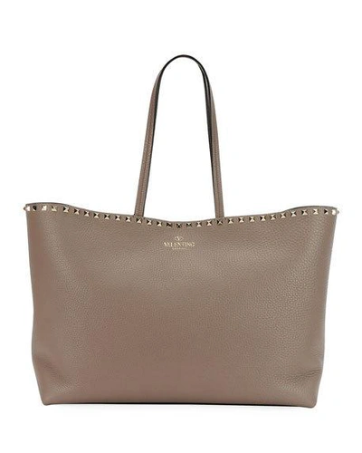 Valentino Garavani Rockstud Vitello Leather Tote Bag In Clay (grey)