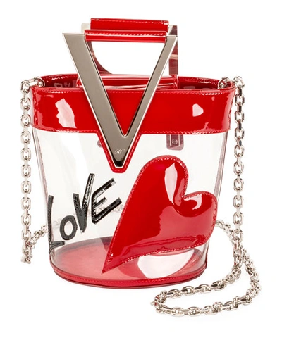 Roger Vivier Rv Lovely Mini See-through Shoulder Bag With Logo Handles In Red