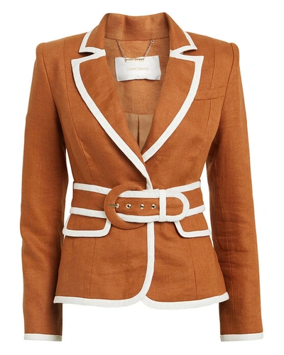 Zimmermann Super Eight Linen Blazer In Toffee