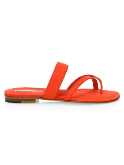 Manolo Blahnik Susa Leather Thong Sandals In Orange