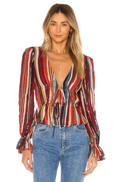 House Of Harlow 1960 X Revolve Roksana Blouse In Red Multi Stripe