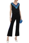 EMILIO PUCCI VELVET-TRIMMED STRIPED STRETCH-WOOL CREPE KICK-FLARE PANTS,3074457345620796310