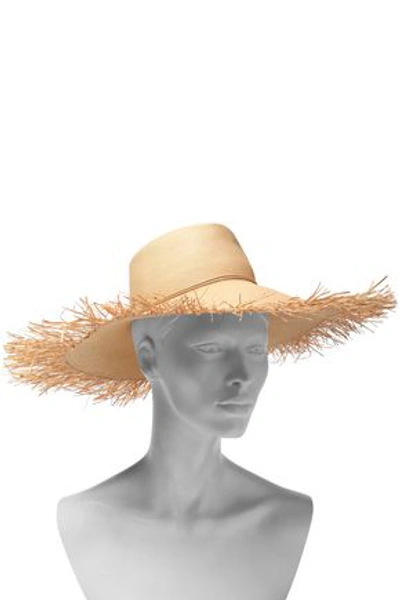 Zimmermann Woman Feather-embellished Frayed Straw Sun Hat Beige In Neutrals