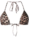 Ganni Leopard Print Bikini Top In Brown